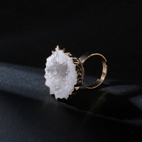 Anillo de Ágata Natural con Rebanada de Geoda, Bañado en Oro, Banda Abierta Ajustable, Anillos Irregulares de Druzy Hechos a Mano, Joyería al por Mayor