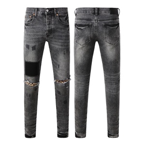 Quần Jean Nam Cao Cấp Thiết Kế Rách Phong Cách Vintage Slim Màu Xanh Quần Nam Denim Xước - Product Image 4