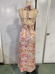 Relic Floral cuello en V Vestido Halter fuera de la manga Slip Slit Robe Bohemia Split Vestido largo Maxi Boho Beach para mujer Vestido de verano - Product Image 4