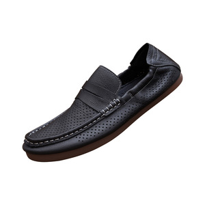 Mocassins pour hommes en cuir véritable, à enfiler, bout rond, semelle extérieure en caoutchouc respirante, chaussures décontractées de printemps - Product Image 4