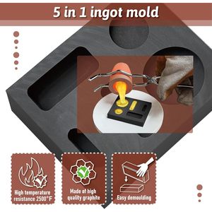 XZ LAB Kit de fusion complet pour l'or : Creuset réfractaire en graphite, moules à lingots, agitateurs et pinces en quartz - Product Image 2