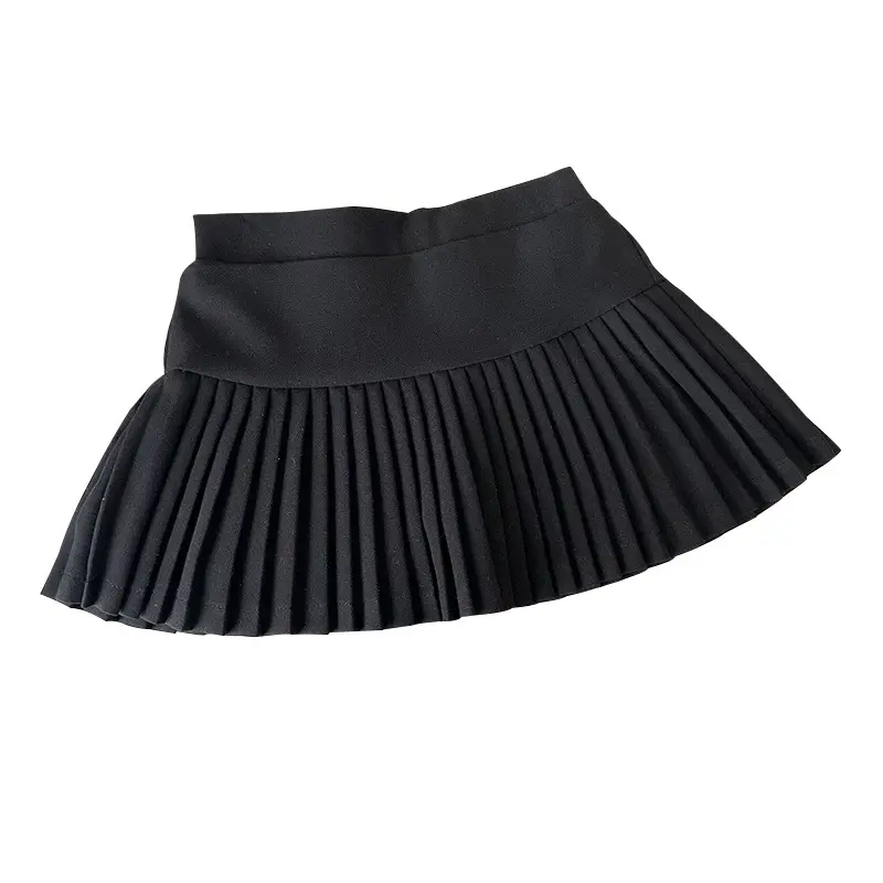 Wholesale 2023 Solid Spring Black Pleated Girls Kids Mini Skirt