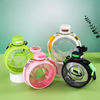 Gourde pour enfants Gym Sans BPA Plastique transparent 750ml Grande capacité Portable Sport Forme ronde Bouteille d'eau avec sangle