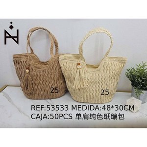 Borsa a Tracolla in Carta Intrecciata Monocolore 48x30Cm, Tote alla Moda per Donna - Product Image 3