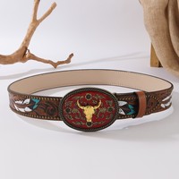 Ceinture de cowboy western avec boucle en alliage tête de taureau, motif à pois, design tendance rétro unisexe punk en relief, largeur 3,8 cm, 100-120 cm