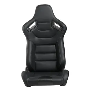 All Black PVC Leather Gray Stitch Racing Seat Bracket Solid Sponge With Rails Race Car Seats