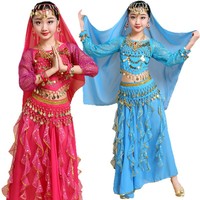 Ensemble de costumes de danse orientale en polyester à paillettes brillantes, tenue de performance orientale, robe Saidi arabe, robe Baladi, écharpe pour filles et enfants