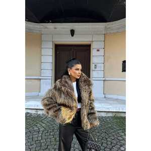 Abrigo Reversible de Piel Sintética Amarilla con Estampado Vintage, Parka Larga de Lana con Exterior de Seda y Relleno de Algodón Camel - Product Image 2