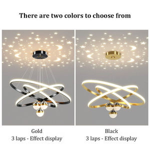 Modern Luxury Iron 85-265V Chandeliers <b>Light</b> 3 Rings 20 40 60cm+3 Bulbs with Moon and Stars Effect <b>Dining</b> Pendant <b>Light</b> for Home - Product Image 4