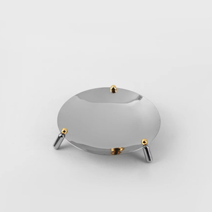 Nouvelle <span class=keywords><strong>assiette</strong></span> ronde en acier inoxydable avec support <span class=keywords><strong>triangulaire</strong></span> stable, <span class=keywords><strong>assiette</strong></span> décorative pour fruits et gâteaux, idéale pour le thé de l'après-midi et les restaurants - Product Image 4