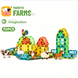 Set di <span class=keywords><strong>Piastrelle</strong></span> Magnetiche a Tema Fattoria, Blocchi Magnetici 3D Trasparenti con Figure di Animali, Regalo Educativo STEM e per il Gioco Creativo - Product Image 1