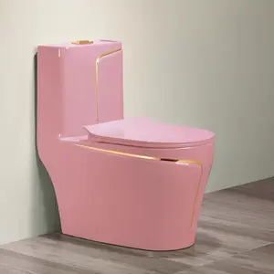 Plancher de salle de bain au design fantaisie unique wc S-trap couleur noir et or articles sanitaires en céramique monobloc cuvette de toilette noire avec spot