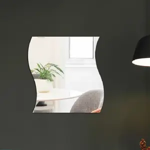 Hot selling custom waves shape self-adhesive sticker mirror high quality acrylic frameless sticker wall mirror for home decor