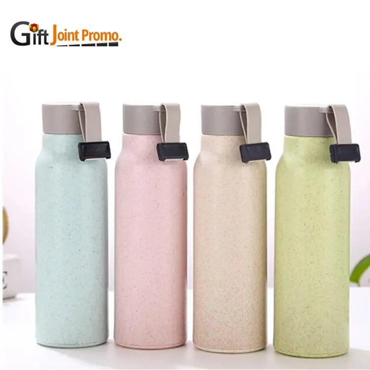 Thân Thiện Với Môi Trường Đôi Tường Lúa Mì Rơm Chai Nước Ngoài Trời 400Ml Nhựa Lúa Mì Rơm Chai Thủy Tinh