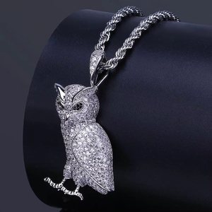 Hip-Hop-Mode CZ Micro Pave Eulen-Anhänger mit Eiskristall-Zirkonia-Besatz Halskette Herren-Anhänger mit Kette - Product Image 2