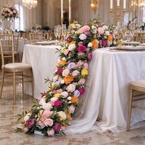 HK-FR046 Camino de mesa de flores artificiales de seda para pasillo de boda, camino de mesa de flores para decoración de fiestas de boda - Product Image 1
