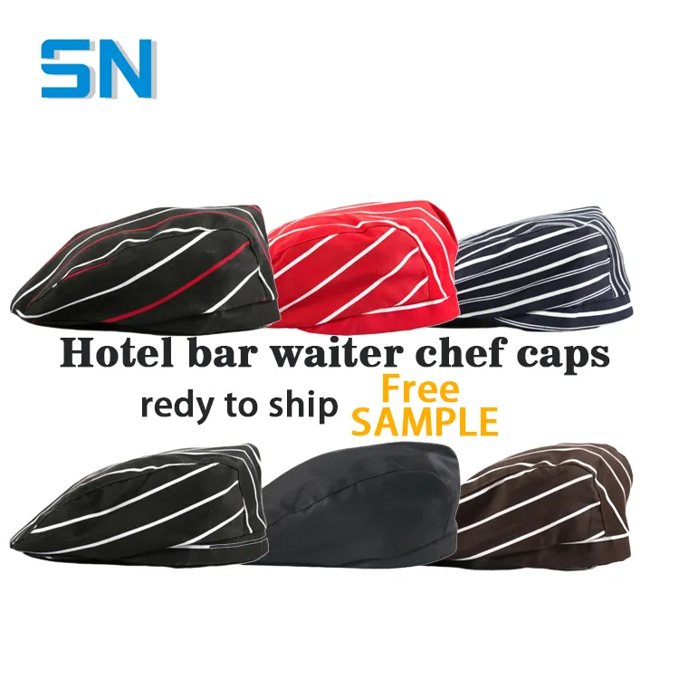 Restaurant red white stripe cross printing pattern restaurant uniforms hotel service waiter restaurant supplies chef hat