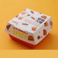 Boîtes en papier à rabat personnalisées pour la présentation de hamburgers et de frites, imprimées en éco-responsable et recyclables