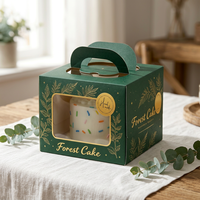 Boîte à gâteau alimentaire jetable personnalisée avec logo, fenêtre et poignée, finition mate, forme sur mesure, en carton rigide recyclable