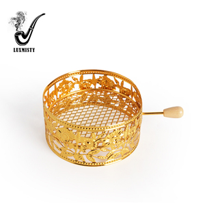 Cesta de Carbón para Shisha Portátil con Diseño de Rejilla de Flores Doradas, Venta al por Mayor de Fábrica, Soporte de Carbón Metálico para Narguile con Cubiertas Antiviento - Product Image 4