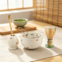 Ensemble de thé matcha en céramique sûre et écologique, fouet et cuillère à thé japonais, coffret cadeau 4/5 pièces avec outils pour la préparation du thé