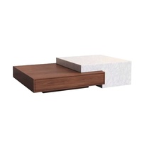 Table basse de style italien minimaliste haut de gamme pour salon, en marbre naturel, avec tiroir télescopique, structure en bois, sans assemblage