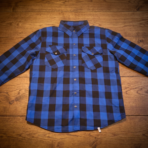 Blue Black Buffalo Plaid Printed Flannel <b>Jacket</b> Men Long Sleeve Button Down Casual Motorcycle Riding Wear All Seasons - Product Image 2