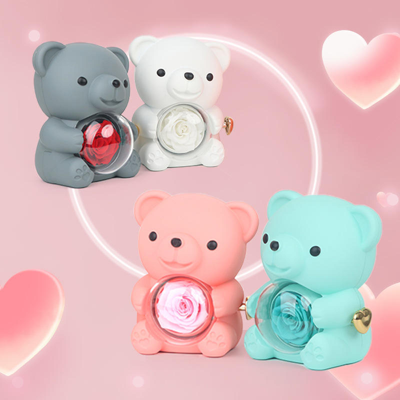 Rose Bear Jewelry Box Valentine's Day Gifts Eternal Rose Box Luxury Rose  Bear Jewelry Box