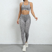 Ensembles de yoga personnalisés pour femmes : Soutien-gorge de sport push-up imprimé léopard et leggings de yoga taille haute froncés aux fesses pour le sport et le fitness