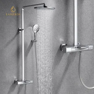 Italian modern sanitary ware rainfall rain fall bathroom brass showers kit and tap mixer faucets column set system for bathroom