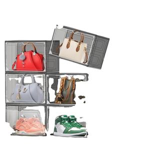 DAYOOH Grand Conteneur à Chaussures à Côté Rabattable, Organisateur de Chaussures Empilable Transparent, Boîte de Rangement Pliable en Plastique avec Couvercle Magnétique - Product Image 1