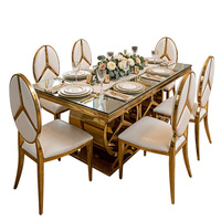 Table à manger rectangulaire en verre miroir de luxe léger, base en acier inoxydable plaqué or, démontable et assemblable, livraison directe