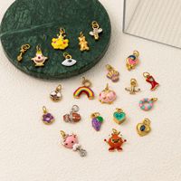 Liontin Donat Pelangi Hati Enamel Warna-warni Cantik dari Baja Anti Karat Berlapis Emas D314 untuk Pembuatan Kalung dan Gelang