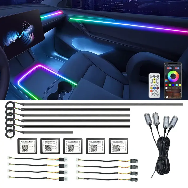 Luz LED para interior do carro, novo estilo, luz ambiente, faixa de neon el, luz atmosférica para carro, perseguindo RGB