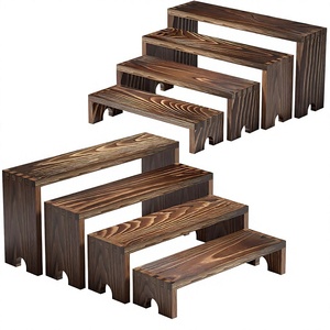 Présentoir en bois personnalisé gravé, support à niveaux en bois carbonisé, étagère rectangulaire surélevée pour table de vente au détail, vente en gros - Product Image 1