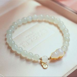 Natural Green Jade <b>Bracelet</b> Gourd Pendant <b>Stretch</b> Line Beaded Elegant Women Healing Imitation Jade <b>Bracelet</b> Light Luxury Gift - Product Image 3