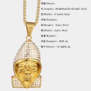 Hip Hop à <span class=keywords><strong>la</strong></span> mode gothique <span class=keywords><strong>mort</strong></span> rempli plaqué or étanche sans ternissement en acier inoxydable mode bijoux pendentif collier homme mâle - Product Image 6