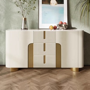Credenza con Piano in Pietra Sinterizzata, Corpo in MDF, Finitura Crema, Finiture Dorate, Cassetti, Mobile Moderno per Soggiorno - Product Image 2