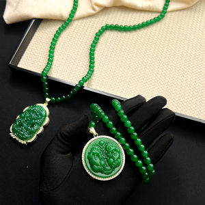 ใหม่ - สไตล์จีน - สร้อยคอยาวหรูหราสีเขียวรูอี้ - สร้อยคอแฟชั่นอเนกประสงค์สำหรับฤดูใบไม้ร่วง-ฤดูหนาว - Product Image 4