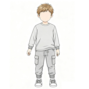 Ensemble de survêtement décontracté pour garçons 2025, haut à manches longues avec poignets côtelés, <span class=keywords><strong>pantalon</strong></span> <span class=keywords><strong>cargo</strong></span> avec cordon de serrage à la taille et poches, <span class=keywords><strong>beige</strong></span> et gris - Product Image 2