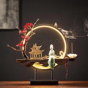 Brûleur d'encens en céramique durable fait à la main avec lumière LED, support de reflux de fumée d'encens en porcelaine pour la maison et le bureau 871627 - Product Image 5