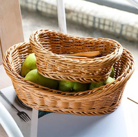 Op maat gemaakte groothandel goedkope voedselveilige handgeweven PP-wicker brood- en fruitmandje van plastic rotan voor thuisgebruik