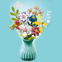 Briques de construction DIY en forme de rose pour la décoration intérieure, avec vase, ensemble de blocs de construction pour bouquet, cadeau de fête