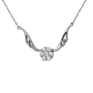 Elegant America Style 925 Sterling Silver Women CZ Diamond Angel Wing Necklace