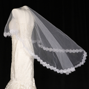 طرحة زفاف فاخرة من CYG بنمط مطرز، طرحات زفاف للعروس بنمط رائع مع ترتر - Product Image 1