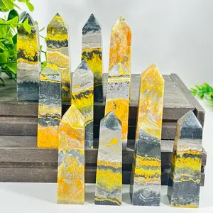 Ornamentos de cristal para pontos de cura, escultura em pedra preciosa de quartzo Reiki natural, escultura em obelisco de abelha de polimento