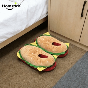 Pantuflas de Interior de Felpa con Forma de Hamburguesa para Mujer |   Regalo Divertido Antideslizante |   <span class=keywords><strong>Venta</strong></span> al por Mayor de 500 Pares |   Fábrica OEM - Product Image 2