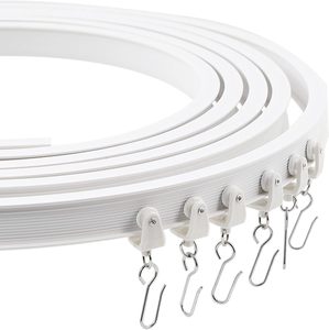 CF Plastic Flexible PVC Bendable Window Bath Shower Curtain <strong>Rail</strong> <strong>Hooks</strong> Set <strong>for</strong> Bathroom Sliding Divider Ceiling Curtain Track - Product Image 1