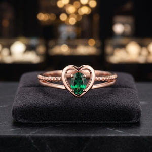 Bague de mariage romantique en argent sterling 925 plaqué or rose en forme de cœur avec pierre précieuse verte en zircon pour femmes - Product Image 3
