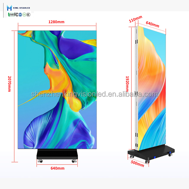 New Design 1280x1920mm Indoor P1.5 P1.8 P2.5 Triple Foldable LED Display Advertising Trade Show LED Panel with 4 Wheels Shopping
